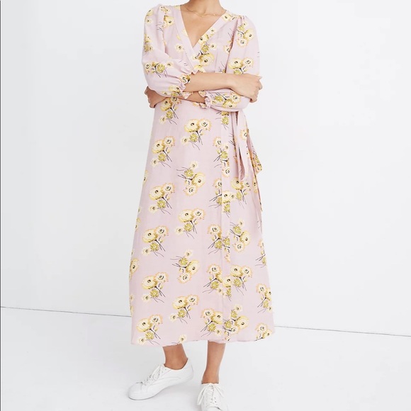 Madewell Dresses & Skirts - Madewell Linen Blend Ruffle-Cuff True Wrap Maxi Dress in Dutch Dandelions Size M